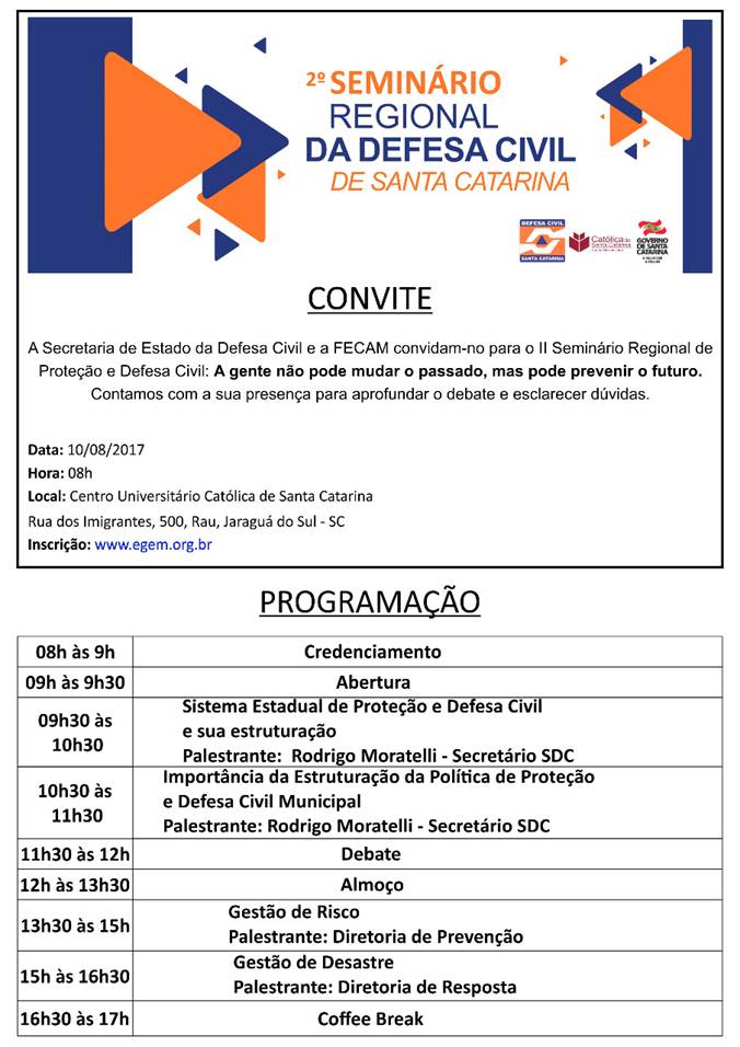 You are currently viewing II Seminário Regional de Proteção e Defesa Civil A gente não pode mudar o passado, mas pode prevenir o futuro