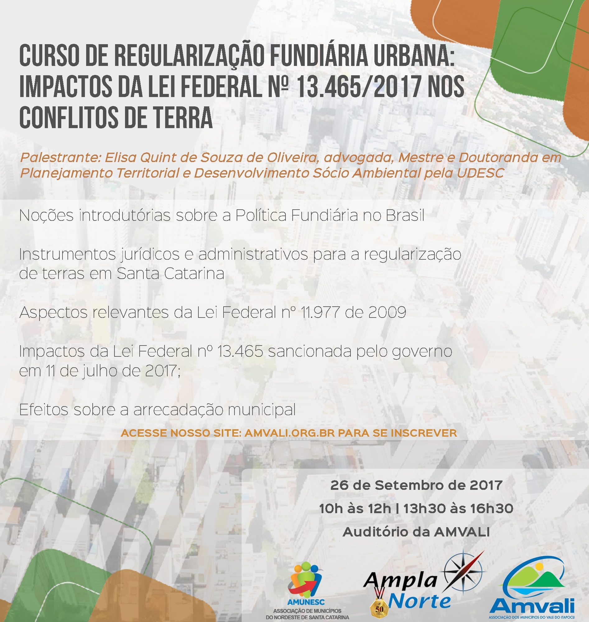 You are currently viewing Curso de Regularização Fundiária Urbana: Impactos da Lei Federal  Nº 13.465/2017 nos conflitos de terra