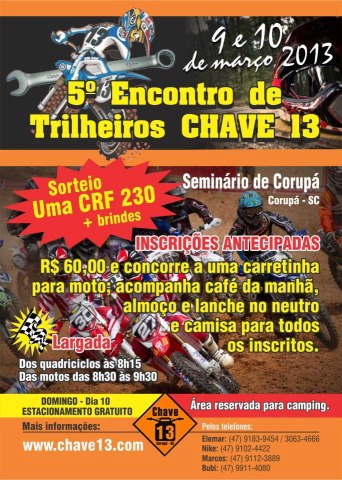 You are currently viewing 5º Encontro de Trilheiros Chave 13 será nos dias 9 e 10 de março