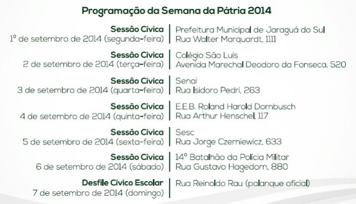 You are currently viewing Programação da Semana da Pátria 2014 em Jaraguá do Sul