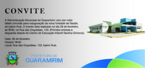 Read more about the article CONVITE   Nova Unidade de Saúde do Bairro Avaí, em Guaramirim, será inaugurada no sábado, às 09h30.